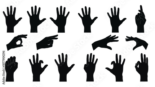 Collection of various hand gestures on white background