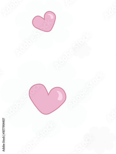 A sweet vector illustration featuring two glossy pink hearts floating inside soft, white cloud-like or floral-shaped bubbles.