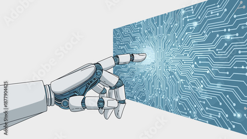 Robot Hand Touching Circuit Board Technology.