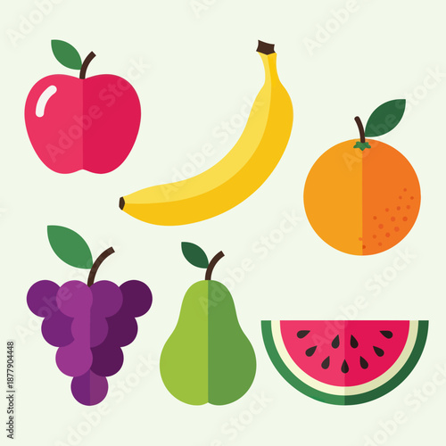 Assorted Fresh Fruits in Colorful Illustration.