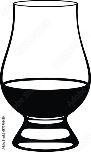 Elegant Glencairn Whisky Glass Silhouette with Amber Liquid on White Background Minimalist Design for Barware Branding Beverage Industry and Alcohol Advertising Clean Vector Graphic for Website Design
