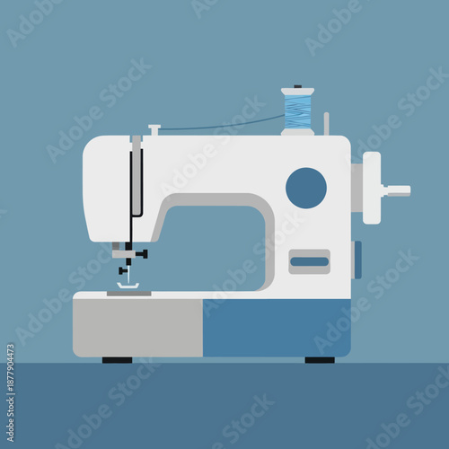White Sewing Machine with Blue Accents.