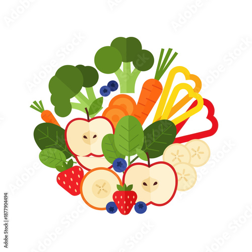 Colorful Fresh Fruits and Vegetables Illustration.