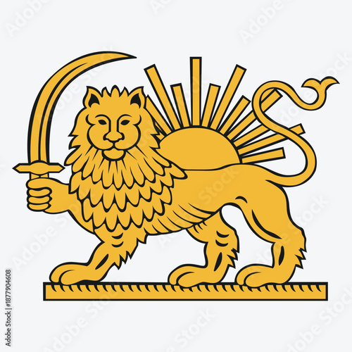 Symbol icon of the flag of Iran and Persia. Lion and sun symbol
