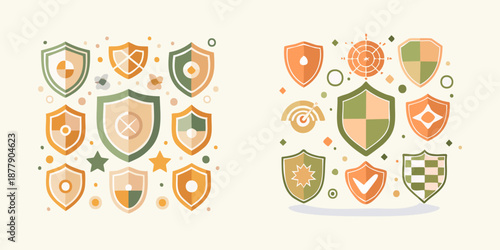 Seamless vector pattern shield set of a symbolic web design