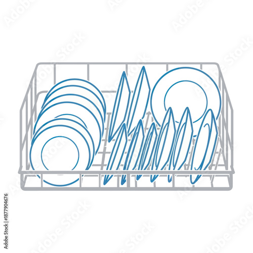 Clean Dishes in Dish Rack Illustration.