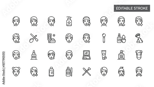 Editable line icons for skincare and beauty routine