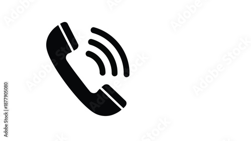 Stylish black telephone icon with signal waves