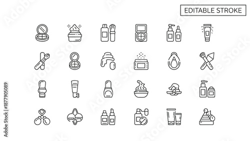 Collection of modern beauty and hygiene icons in editable stroke style