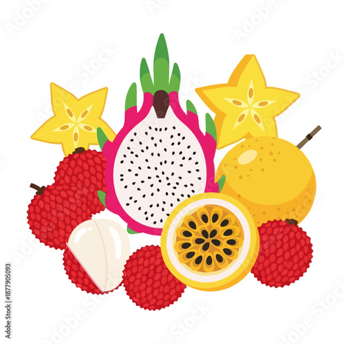 Exotic Fruits Dragon Fruit and Rambutan.