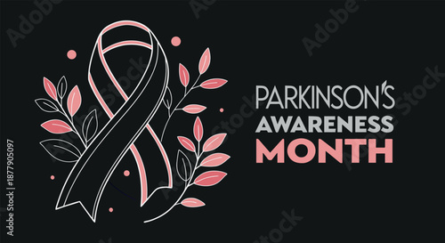 Supporting parkinson's awareness month with a delicate pink ribbon design and decorative leaves