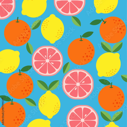 Colorful Citrus Fruits Pattern Oranges Lemons.