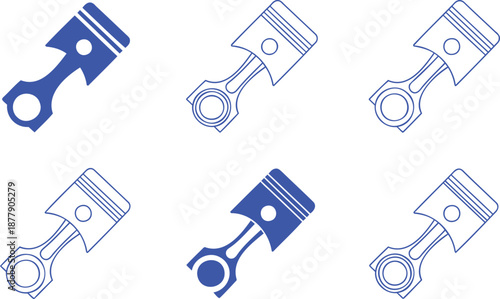 Six blue piston on white background engine motor