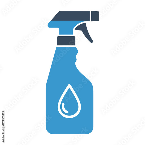 Blue Cleaning Spray Bottle with Droplet Icon.