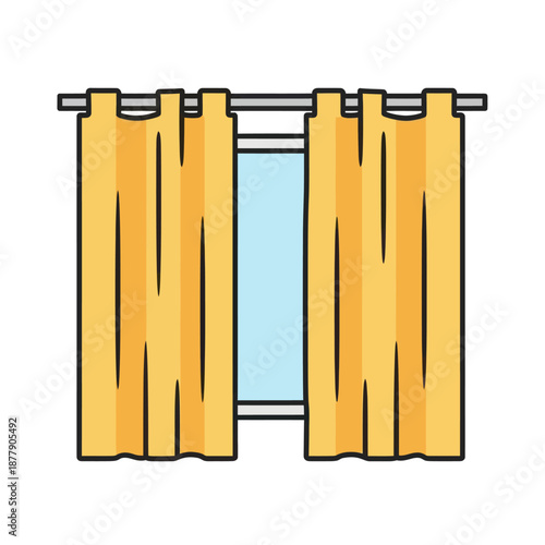 Yellow Curtains Hanging on Window Rod.