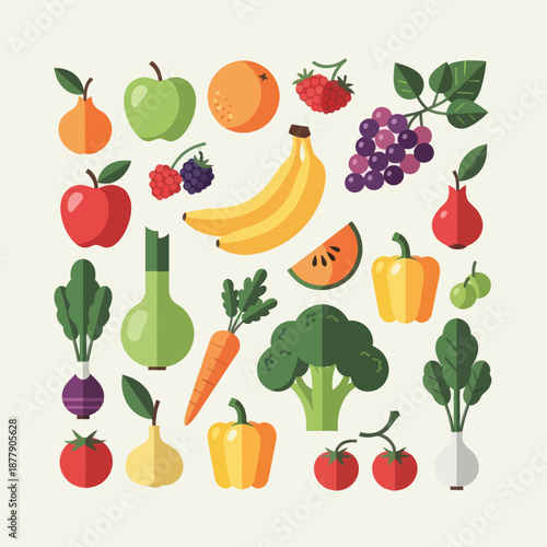 Assorted Fresh Fruits and Vegetables Illustration.