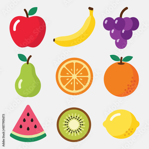 Assorted Fruits in a Grid Pattern.