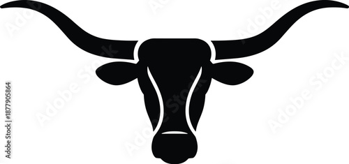 Iconic Longhorn Steer Silhouette Graphic Illustration for Branding Agriculture Ranching or Texas Culture Symbol Minimalist Vector Design Animal Head with Horns Livestock Mascot Emblem Isolated Image R