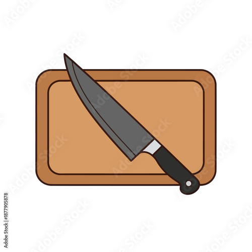 Chef Knife on Wooden Cutting Board.
