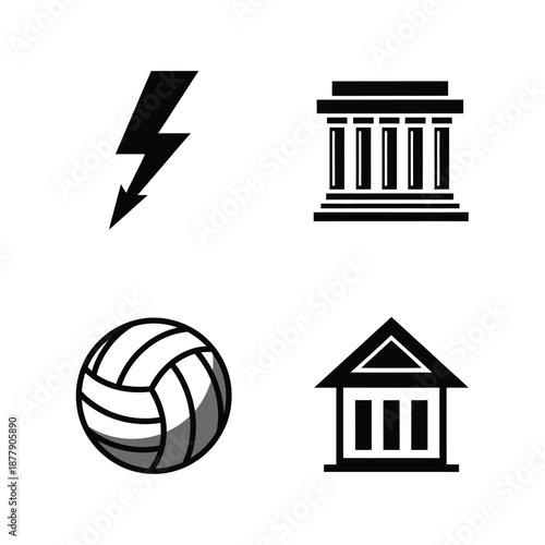 Diverse Collection of Flat Design Icons Representing Sports, Architecture, and Energy Concepts