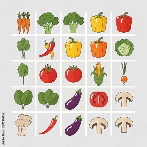 Variety of Vegetables in Grid Layout.