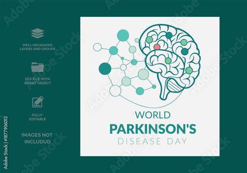 World parkinson's disease day awareness concept featuring brain and neural connections for health