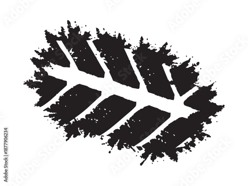 Distressed Black Fern Leaf Ink Stamp Vector Graphic