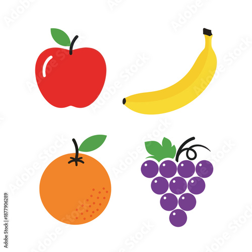 Assorted Fruits Apple Banana Orange Grapes.