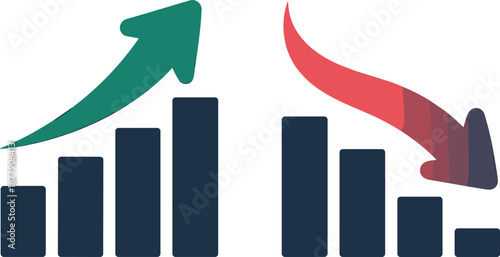 Growing versus Declining Bar Chart with Arrows for Business Performance Analysis and Financial Growth Strategy Presentation Slide or Marketing Material Corporate Investment and Economic Trends Visual