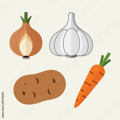 Illustration of Onion Garlic Potato Carrot.