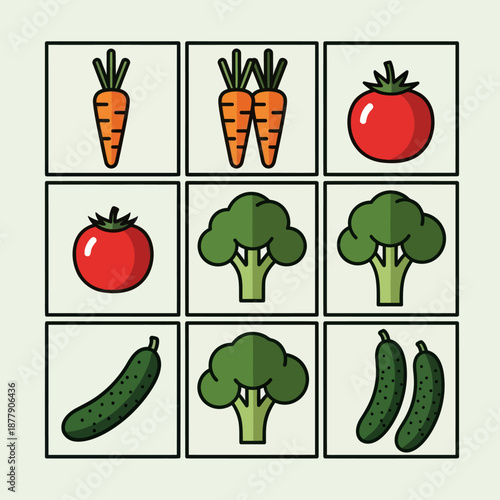Assorted Vegetables in Square Frames.