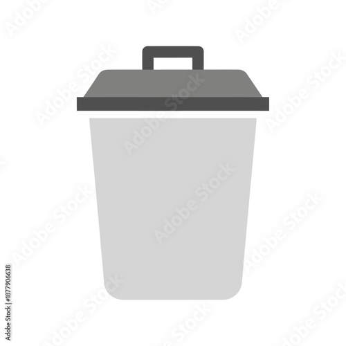Gray Trash Can with Closed Lid.