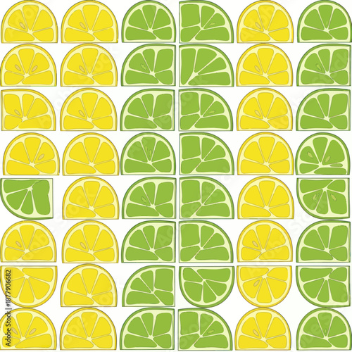 Lemon and Lime Slices Patterned Background.