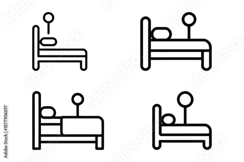 Sleeping in bed icon set for hotel and home rest