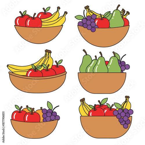 Fruit Bowls with Various Fresh Fruits Inside.