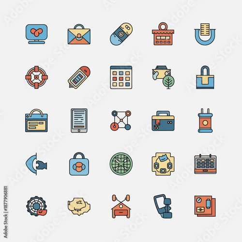 Collection of Various Office and Technology Icons.