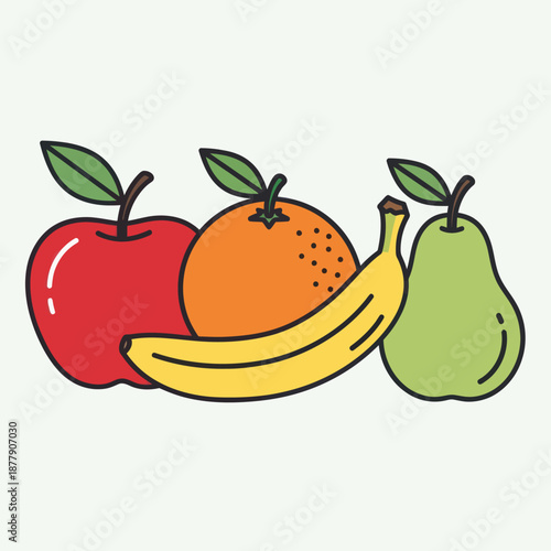 Colorful Cartoon Fruits Apple Orange Banana Pear.
