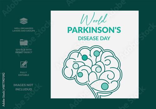 World parkinson's disease day with stylized brain illustration for awareness campaign