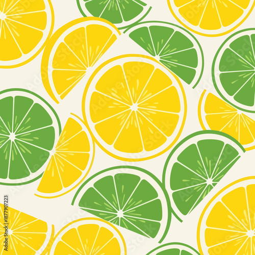 Colorful Lemon Slices Pattern Illustration Art.
