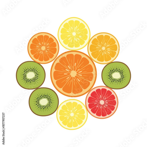 Assorted Citrus and Kiwi Fruit Slices.