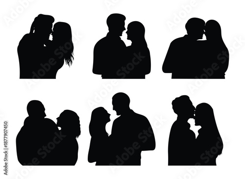 Romantic Couple Silhouette Collection Showing Love, Intimacy, and Affection in Various Standing Poses