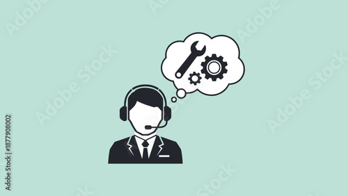 Customer Support Representative with Thought Bubble.