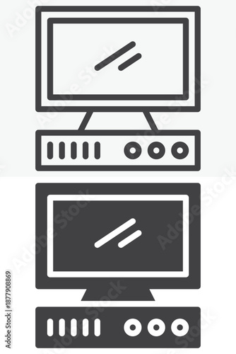 Old computer device different style icon set. Line, outline and solid icon versions with editable stroke. Vector sign and symbol for technology education. Computer icon.