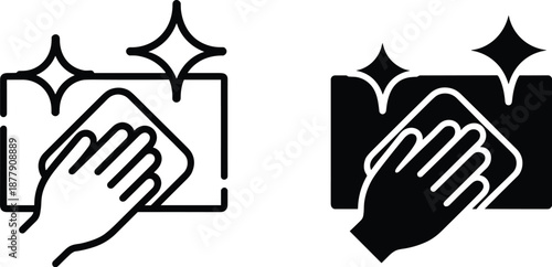 Simple Line Art Icon of Hand Cleaning Surface with Cloth for Hygiene and Disinfection in Home or Office Minimalist Black and White Illustration for Healthcare Cleaning Services or Product Advertising