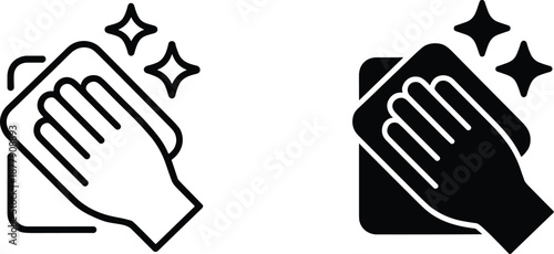 Cleaning Service Icon Set Hand Wiping Surface with Cloth Sanitizing and Disinfecting for Hygiene and Protection in Home Office or Healthcare Environment Simple Line Art Illustration for Website or App