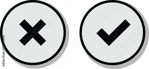 Checkmark and Cross Icons in Circles for User Interface Design Approve and Reject Symbols Graphic Elements for Website and Application Development Positive and Negative Feedback on White Background De