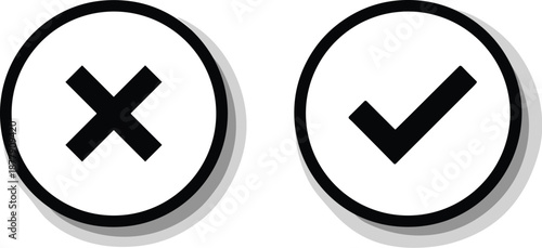 Checkmark and Cross Icons in Circular Frames Approval and Rejection Symbols for User Interface Design Feedback Forms Confirm or Decline Actions Validation Process Interface Elements for Web Design Mob