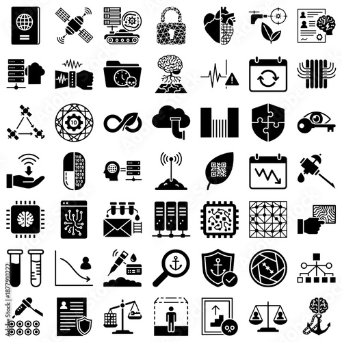 Generative AI Workforce and Future Technology Solid Glyph Icons Vector