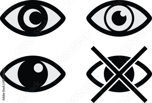 Eye Icons Set Vision and Hidden Concepts Visual Symbolism Open and Closed Eyes Graphic Design Elements for Website UI UX Design Sensitive Content Warnings Privacy Settings Security Features Accessibil