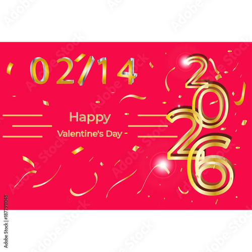 3D isometric Valentine's Day composition with volumetric letters and numbers. Romantic festive background with hearts and creative typography.